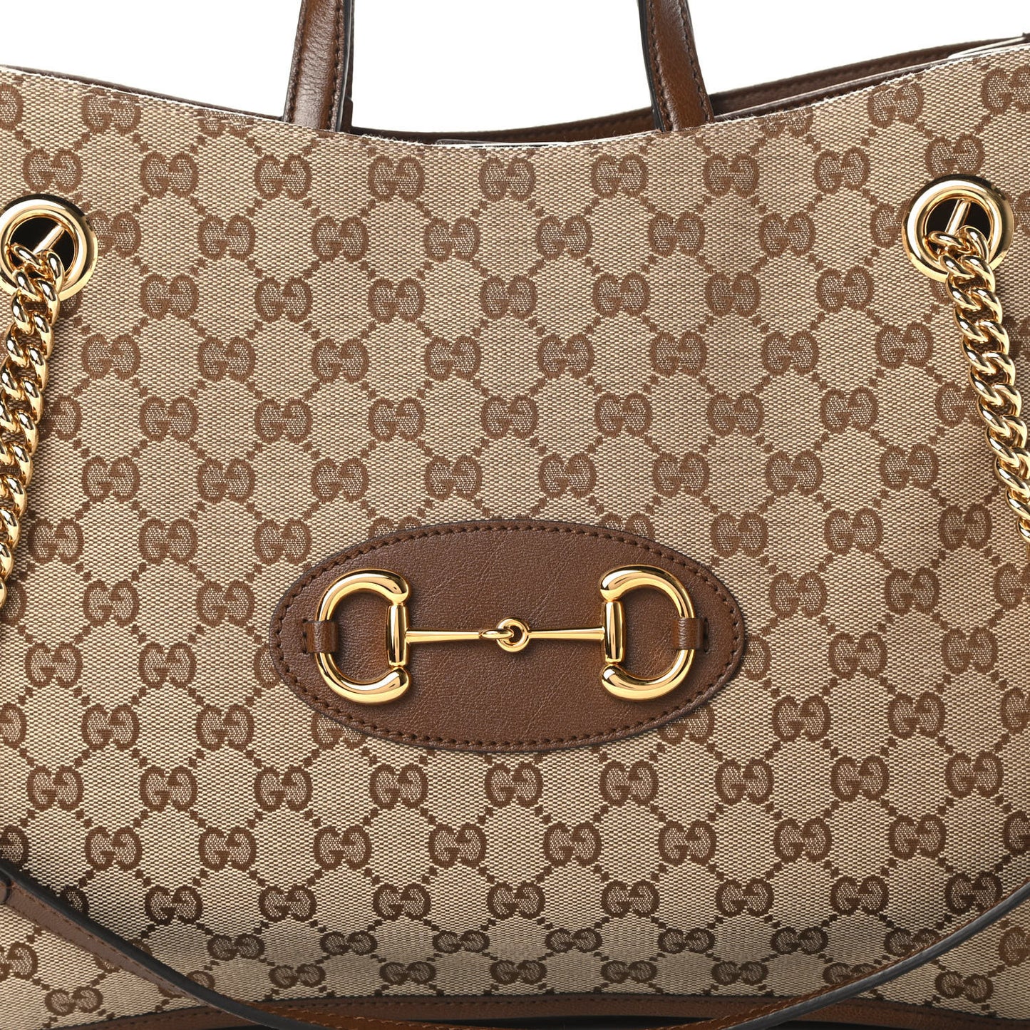 Monogram Calfskin Medium Horsebit 1955 Tote Bag Beige Brown Sugar