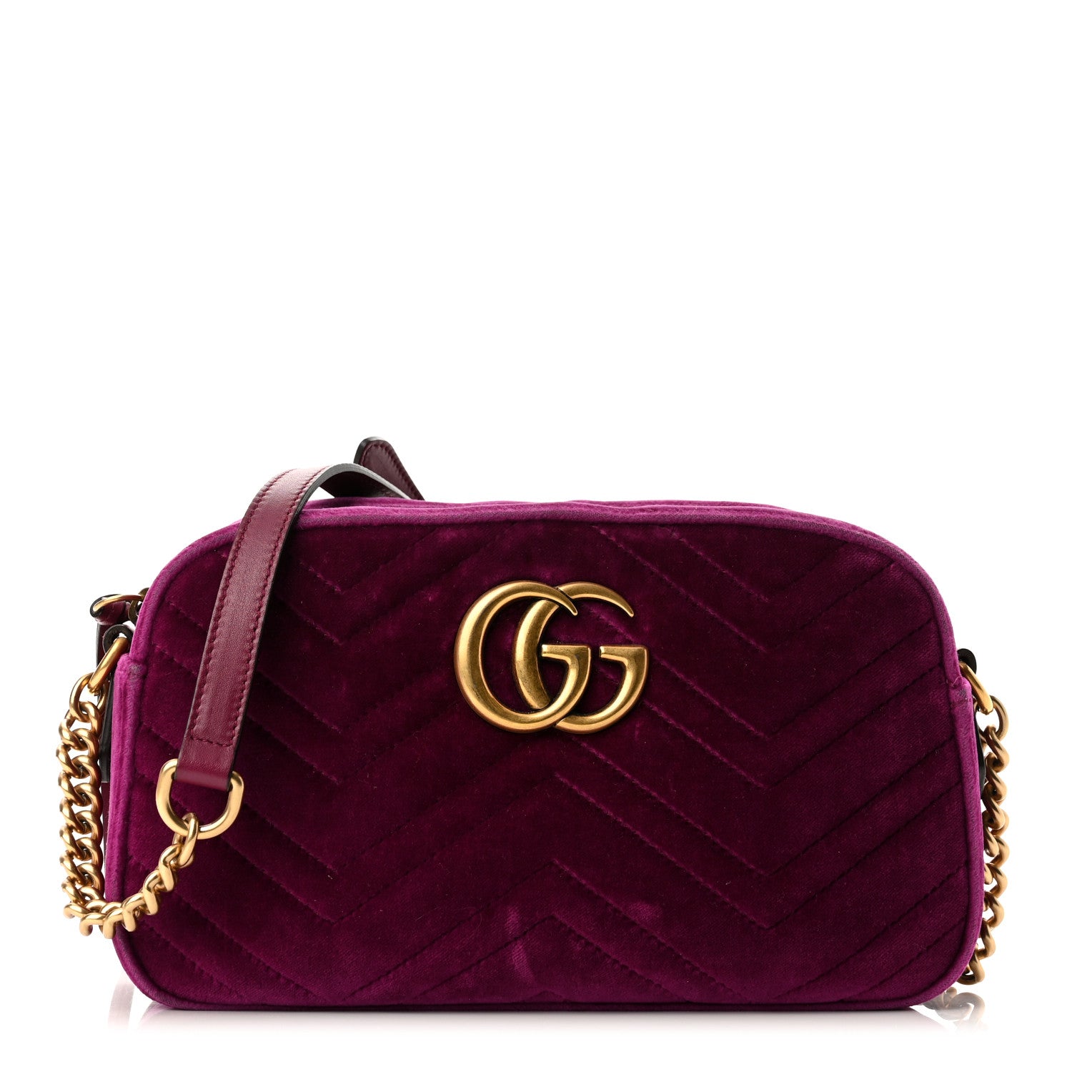 Gucci Velvet Matelasse Small GG Marmont Chain Shoulder Bag Fuchsia Violet Cyclamen 1 of 9