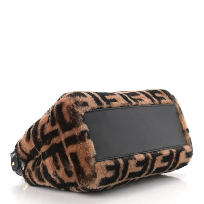 Fendi Shearling Nappa Macro FF 1974 Mini Peekaboo Iconic Satchel Tobacco Black 4 of 11