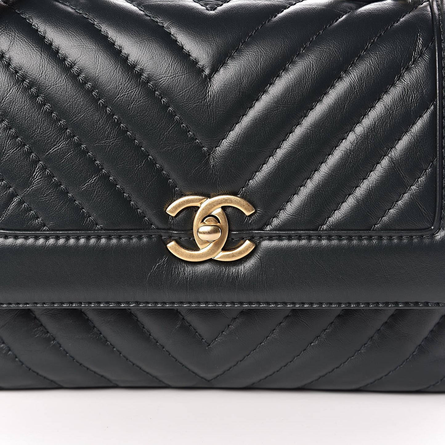 Calfskin Chevron Quilted Top Handle Flap Green