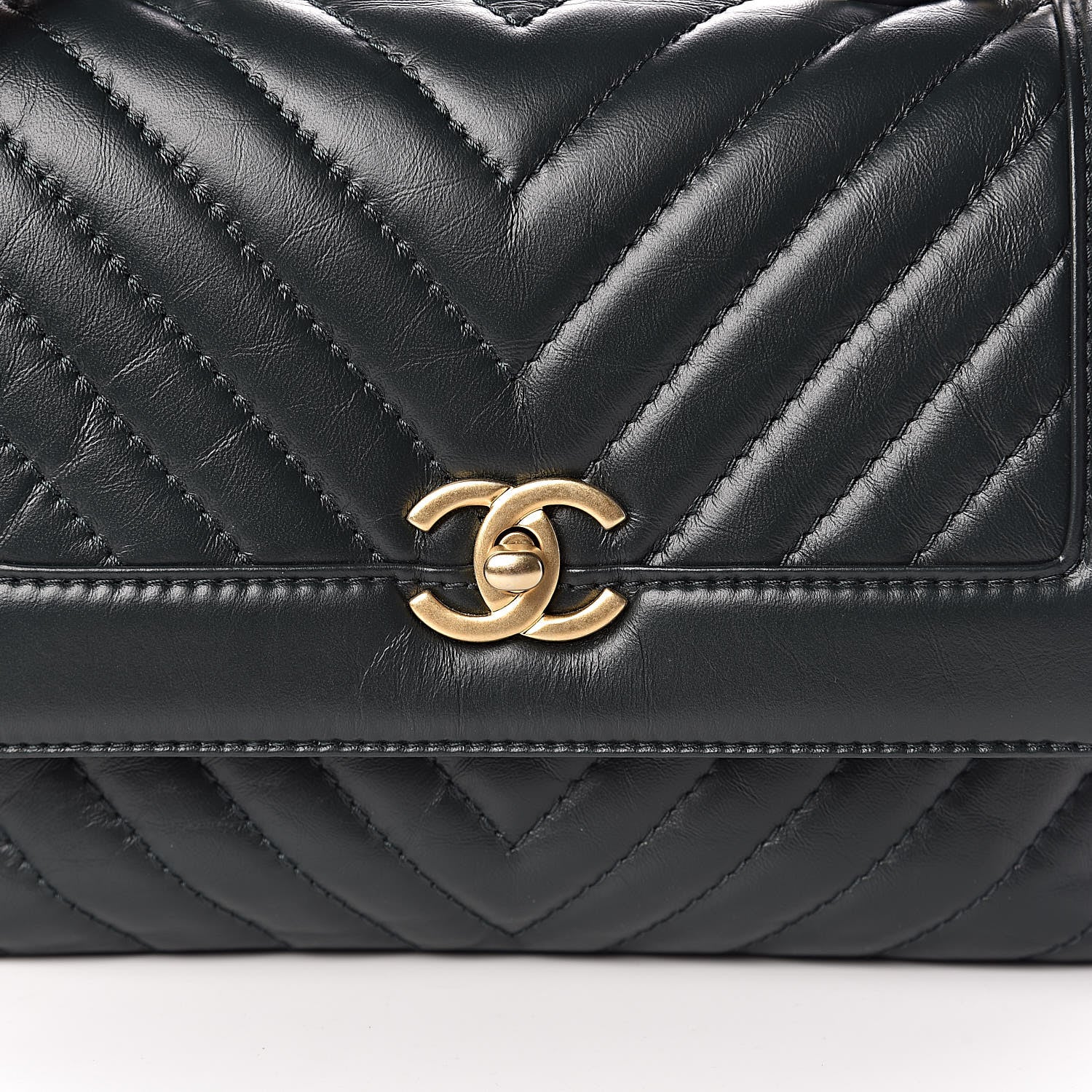 Chanel Calfskin Chevron Quilted Top Handle Flap Green 10 of 11