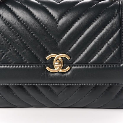 Chanel Calfskin Chevron Quilted Top Handle Flap Green 10 of 11