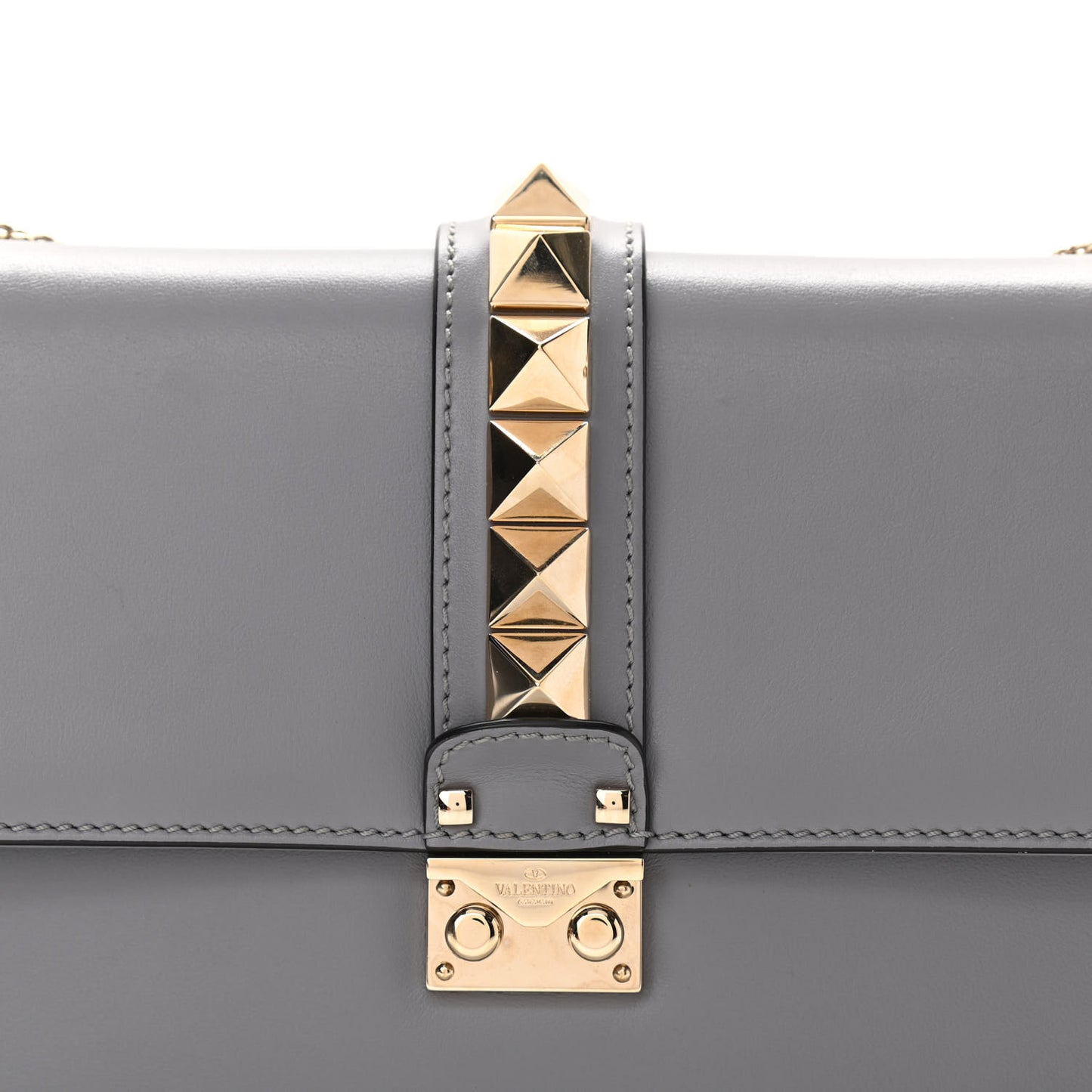 Vitello Medium Glam Lock Rockstud Flap London Stone