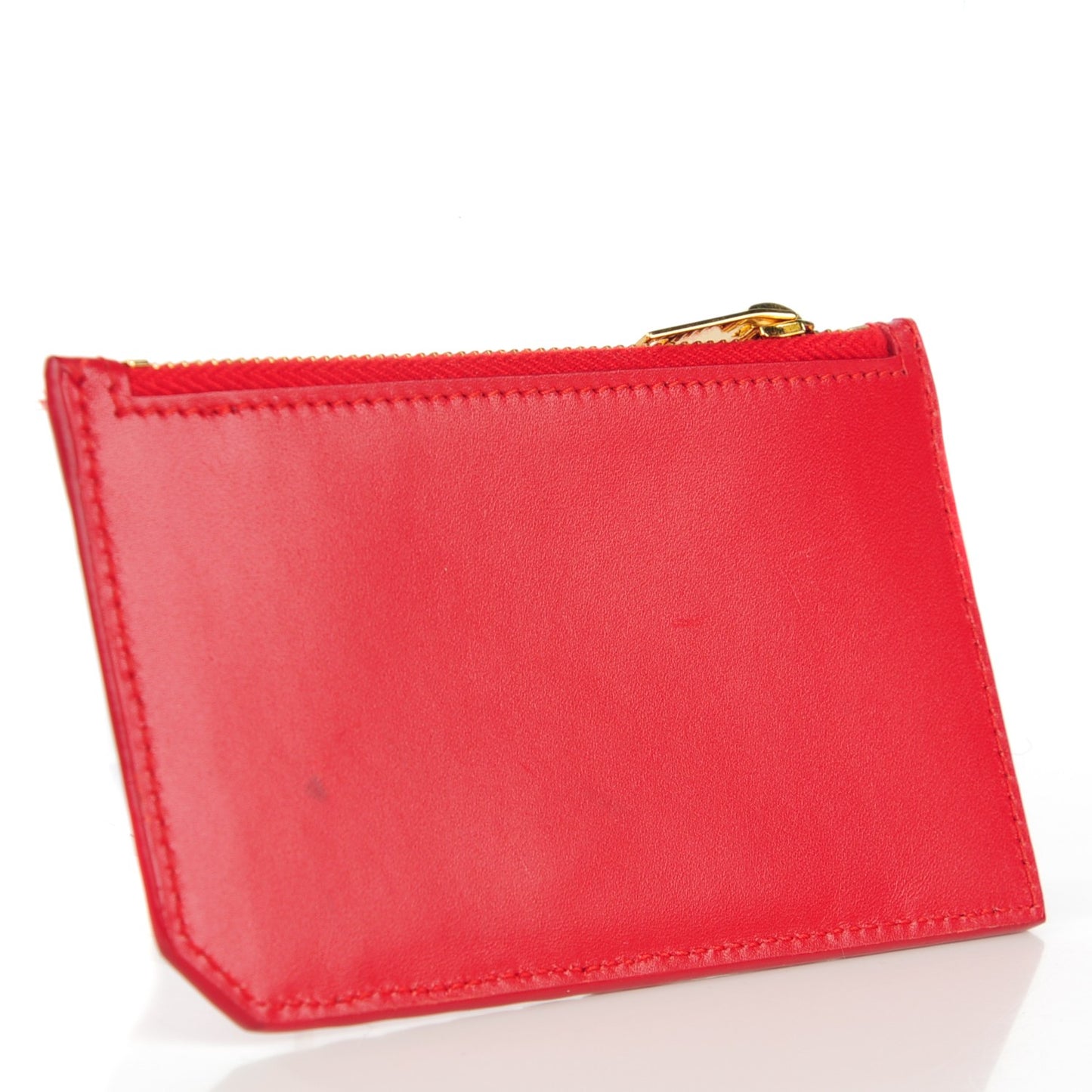 Calfskin 5 Fragments Zip Pouch Card Holder New Red