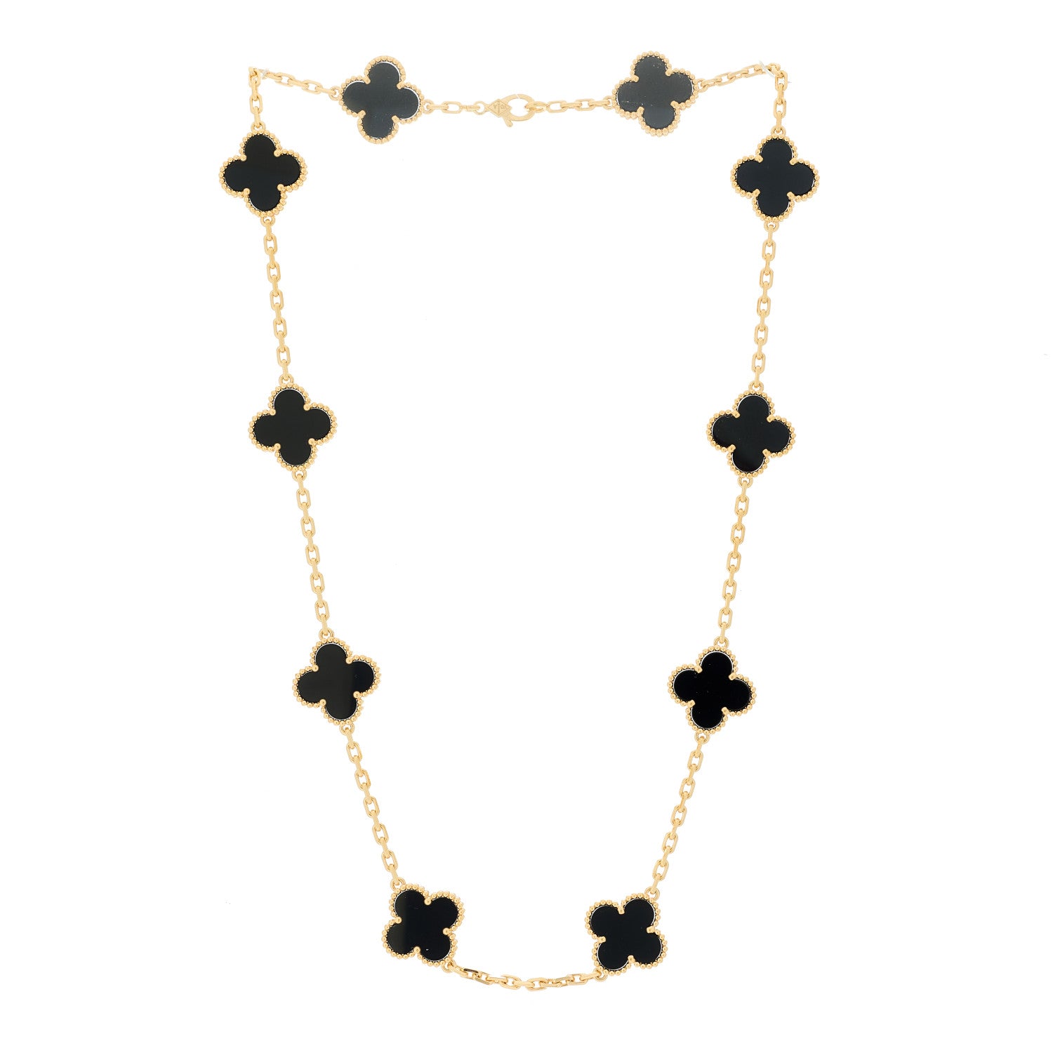 Van Cleef & Arpels 18K Yellow Gold Black Onyx 10 Motifs Vintage Alhambra Necklace 3 of 6