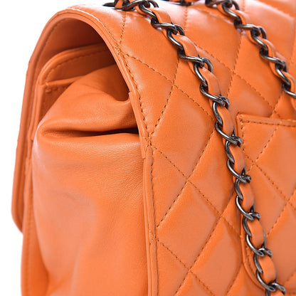 Chanel Lambskin Quilted Jumbo Grocery By Drawstring Shopping Bag Orange 13 of 14