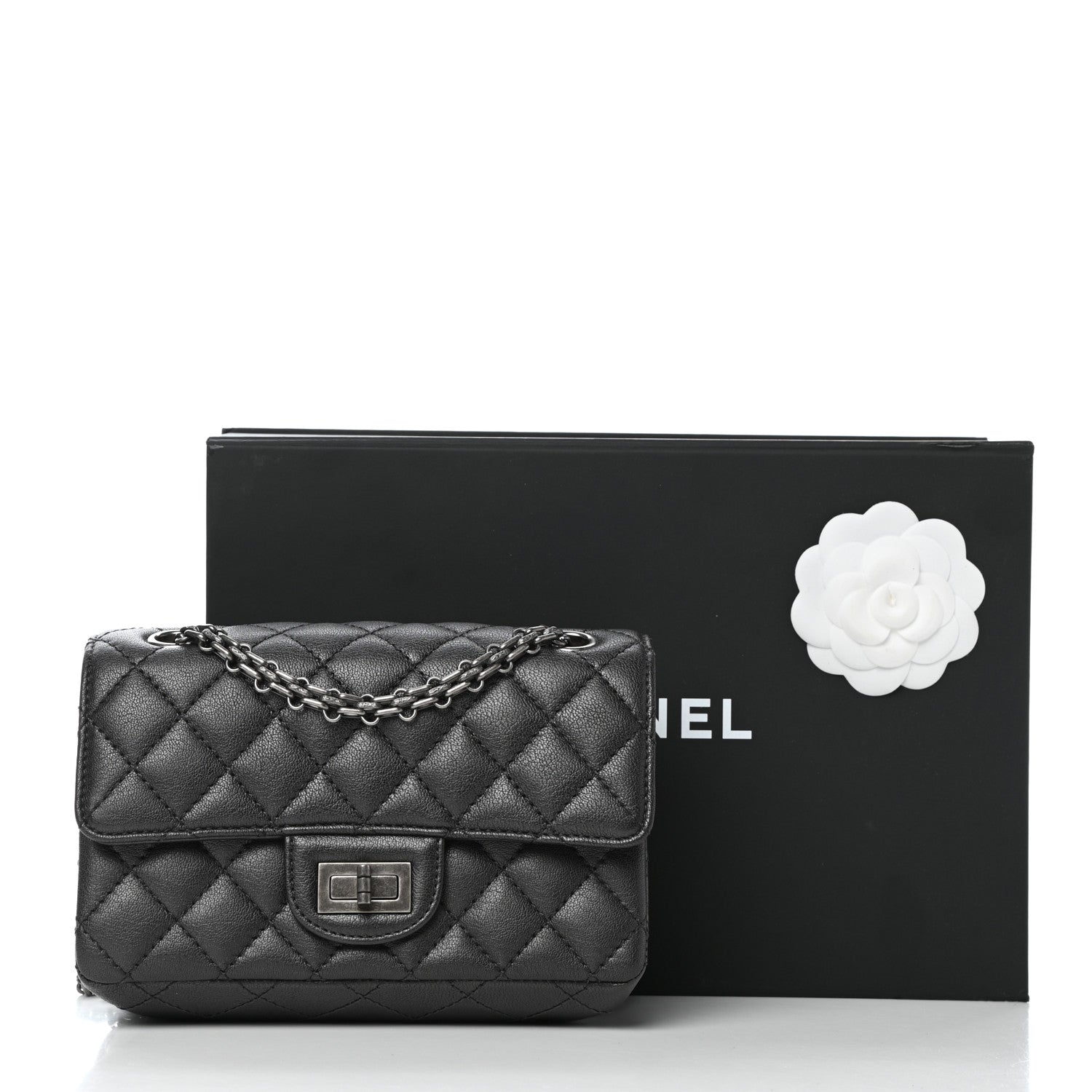 Chanel Metallic Sheepskin Quilted 2.55 Reissue Mini Flap Dark Silver 11 of 11