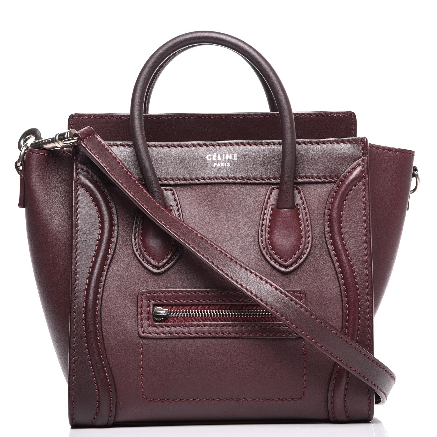 Celine Smooth Calfskin Nano Luggage Burgundy 1 of 9