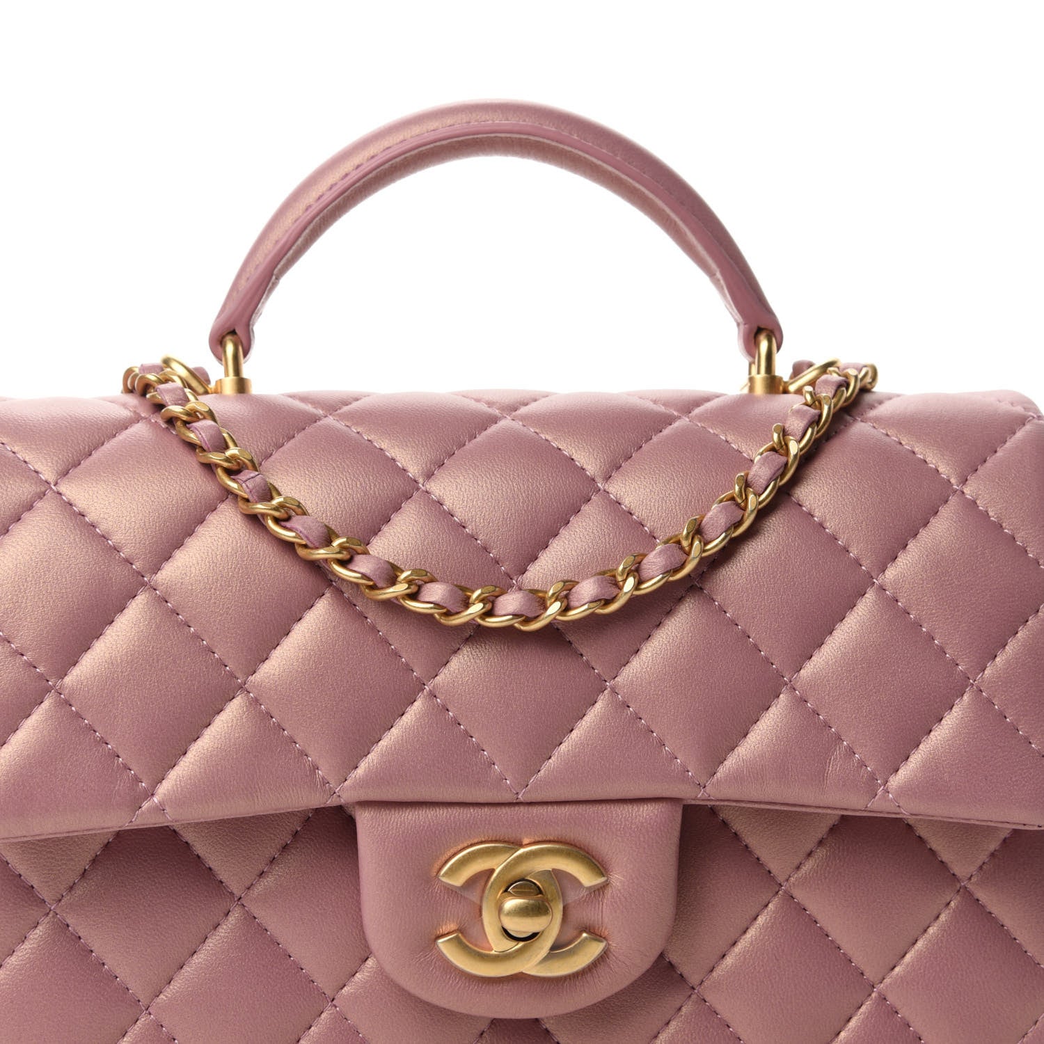 Chanel Iridescent Lambskin Quilted Mini Top Handle Rectangular Flap Pink 10 of 10