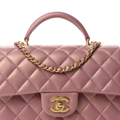 Chanel Iridescent Lambskin Quilted Mini Top Handle Rectangular Flap Pink 10 of 10