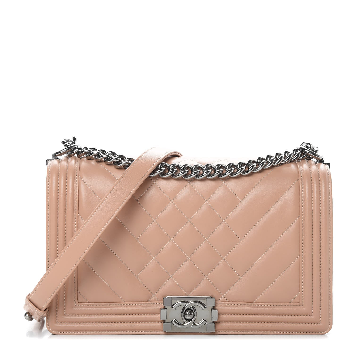 Chanel Calfskin Chevron Quilted New Medium Boy Flap Beige 1 of 11