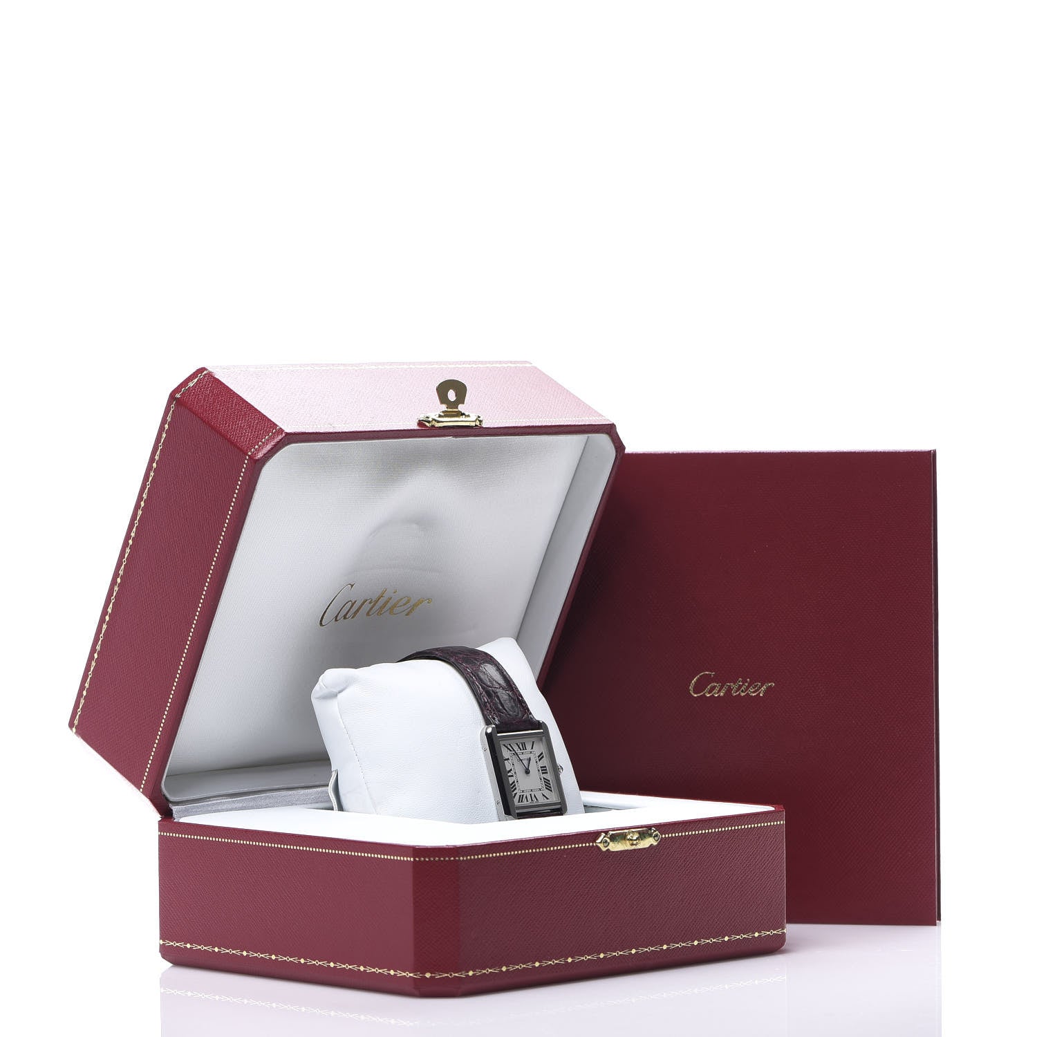 Cartier Stainless Steel Alligator 24mm Tank Solo Quartz Watch Purple 8 of 8
