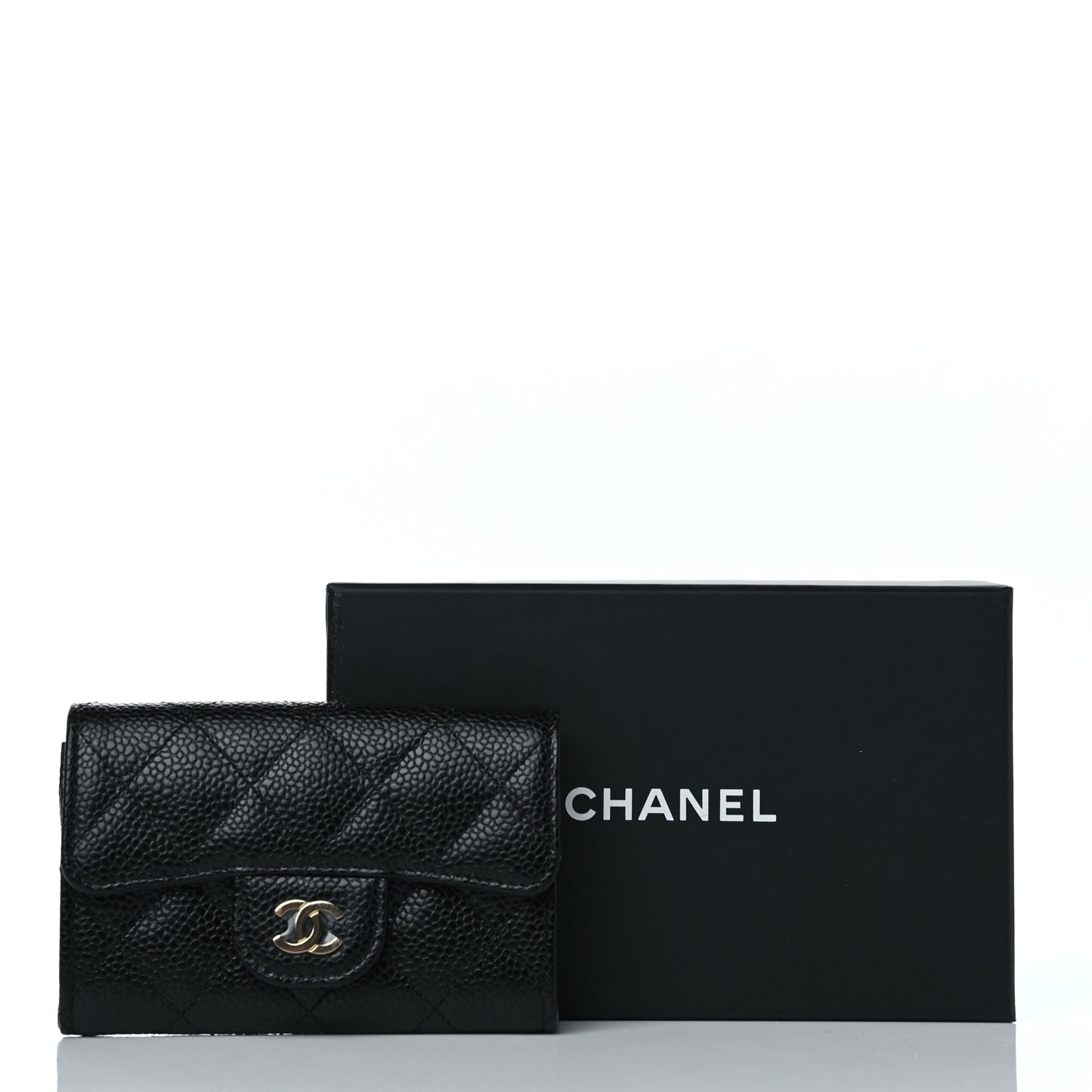 Caviar Quilted Flap Card Holder Wallet Black