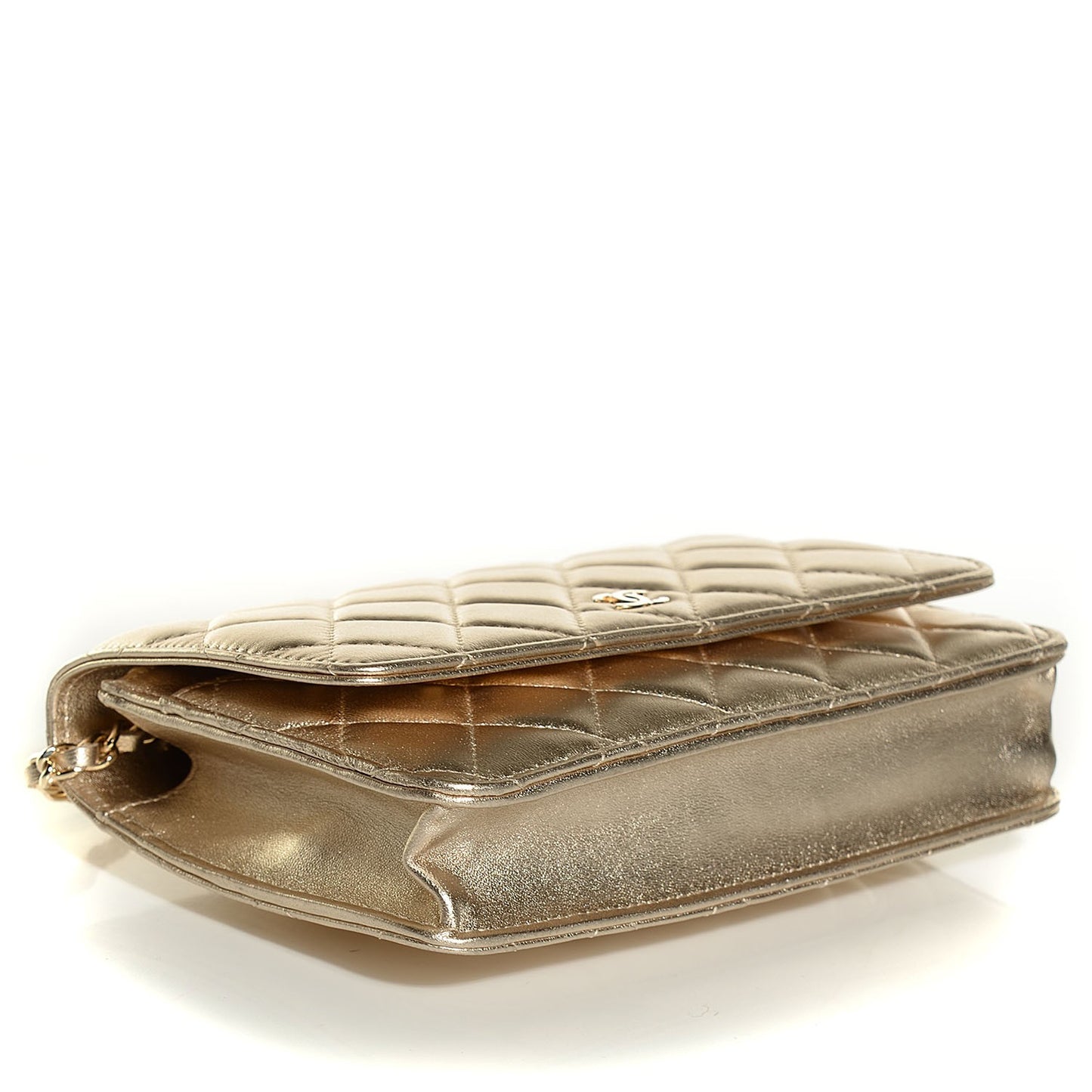 Metallic Lambskin Wallet On Chain WOC Gold