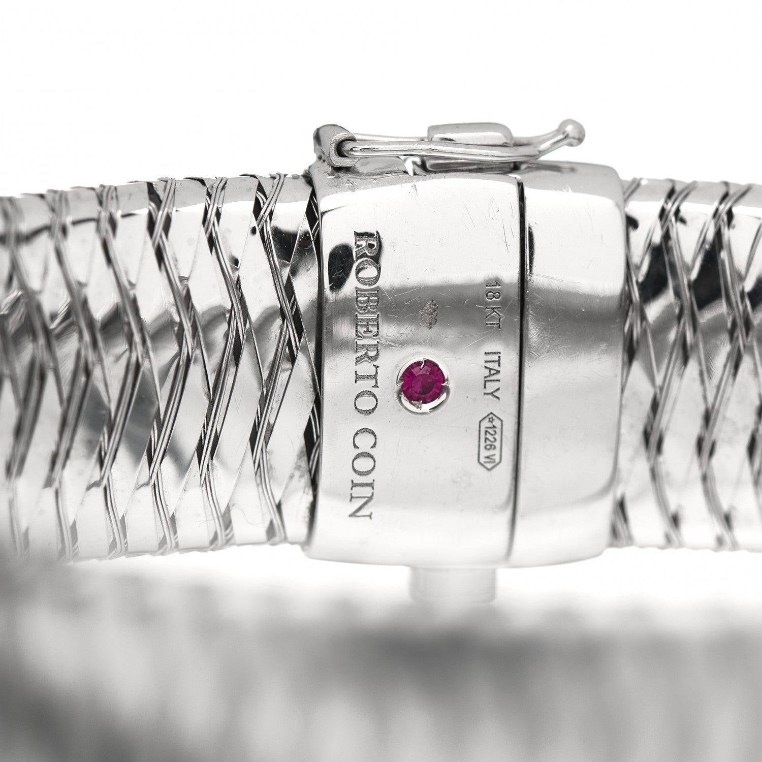 Roberto Coin 18K White Gold Diamond XL Primavera Bangle Bracelet 4 of 4