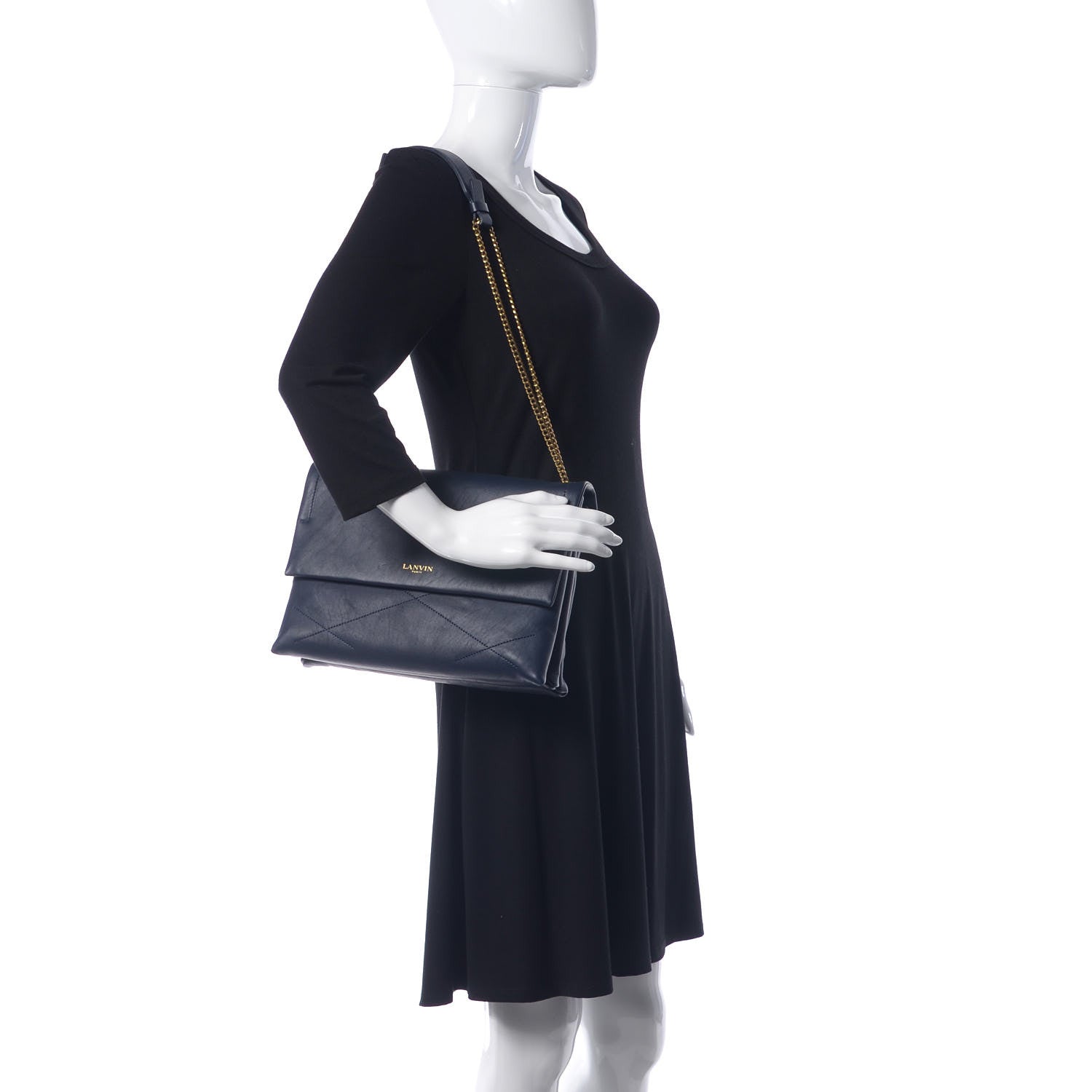 Lanvin Lambskin Quilted Medium Sugar Flap Shoulder Bag Navy 2 of 10