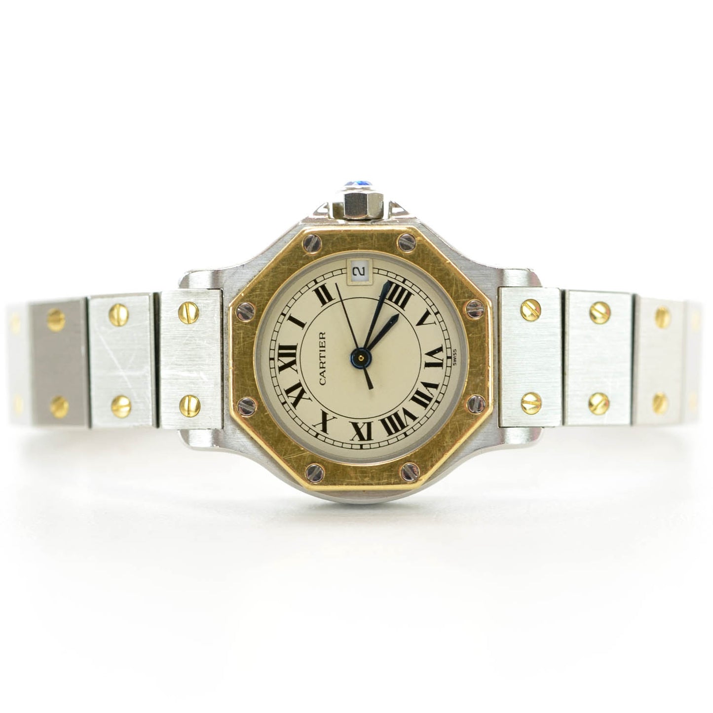 Stainless Steel 18K Yellow Gold 25mm Santos Octagon Quartz Watch
