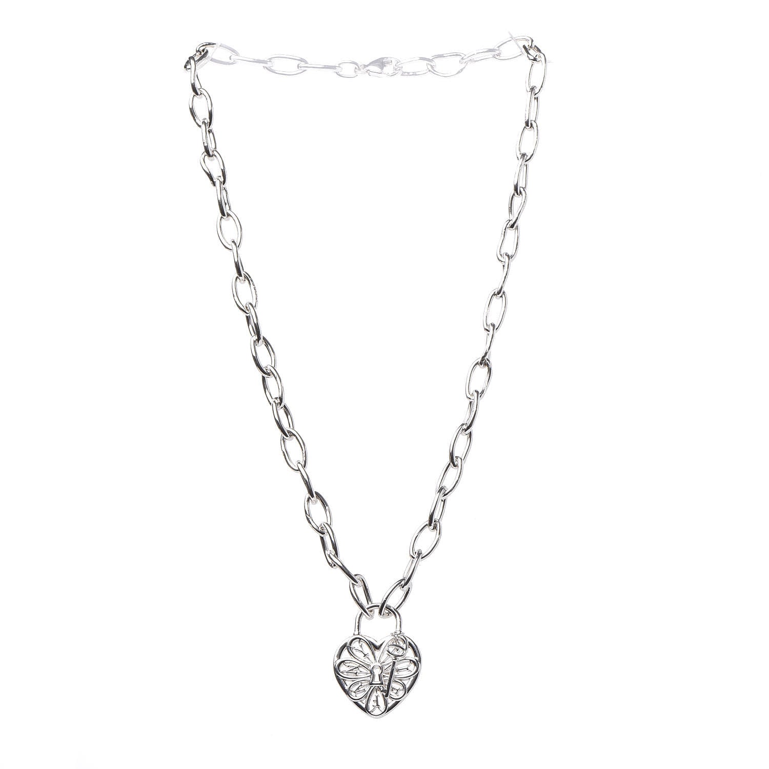 Tiffany Sterling Silver Filigree Heart Key Pendant Link Necklace 3 of 6