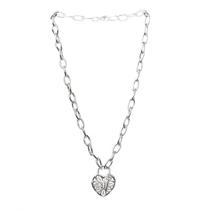 Tiffany Sterling Silver Filigree Heart Key Pendant Link Necklace 3 of 6