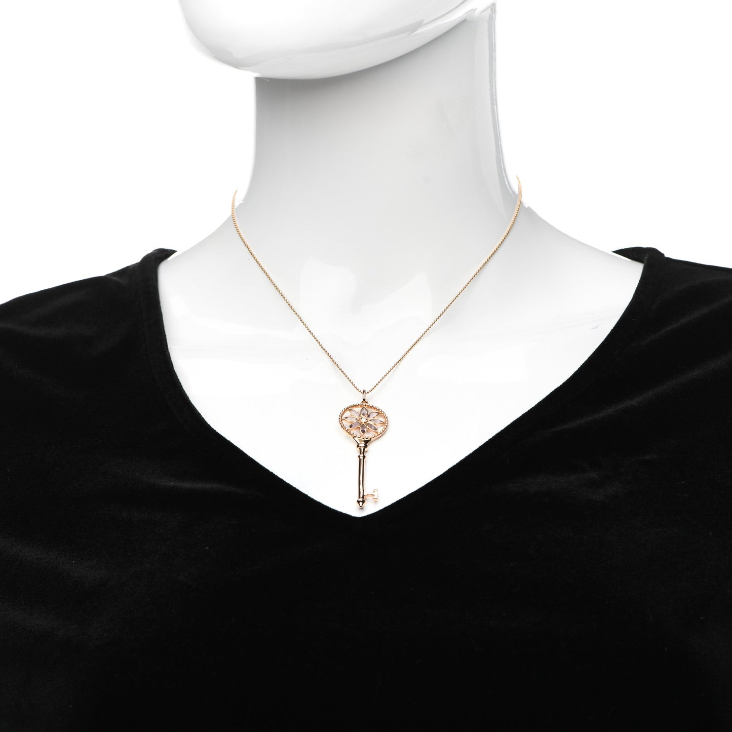 18K Rose Gold Diamond Amethyst Daisy Key Pendant Necklace
