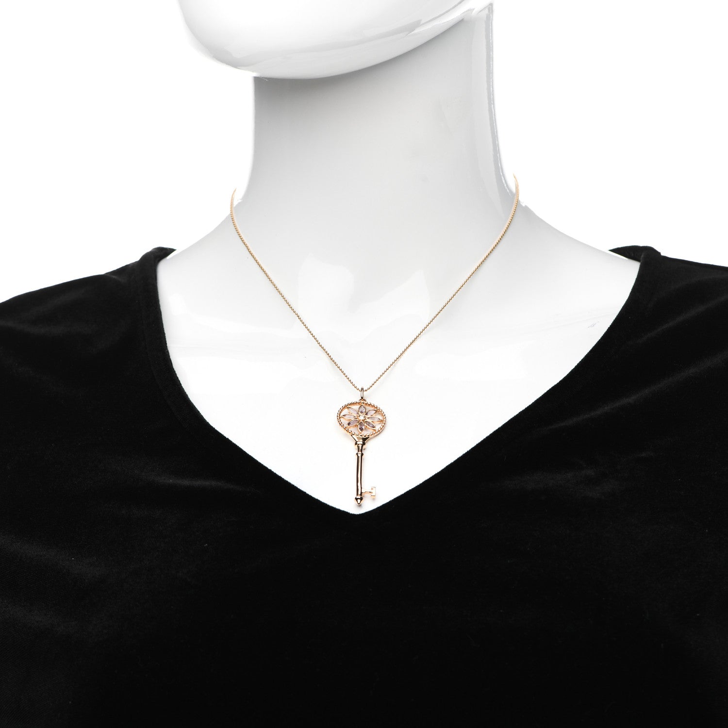 Tiffany 18K Rose Gold Diamond Amethyst Daisy Key Pendant Necklace 2 of 5