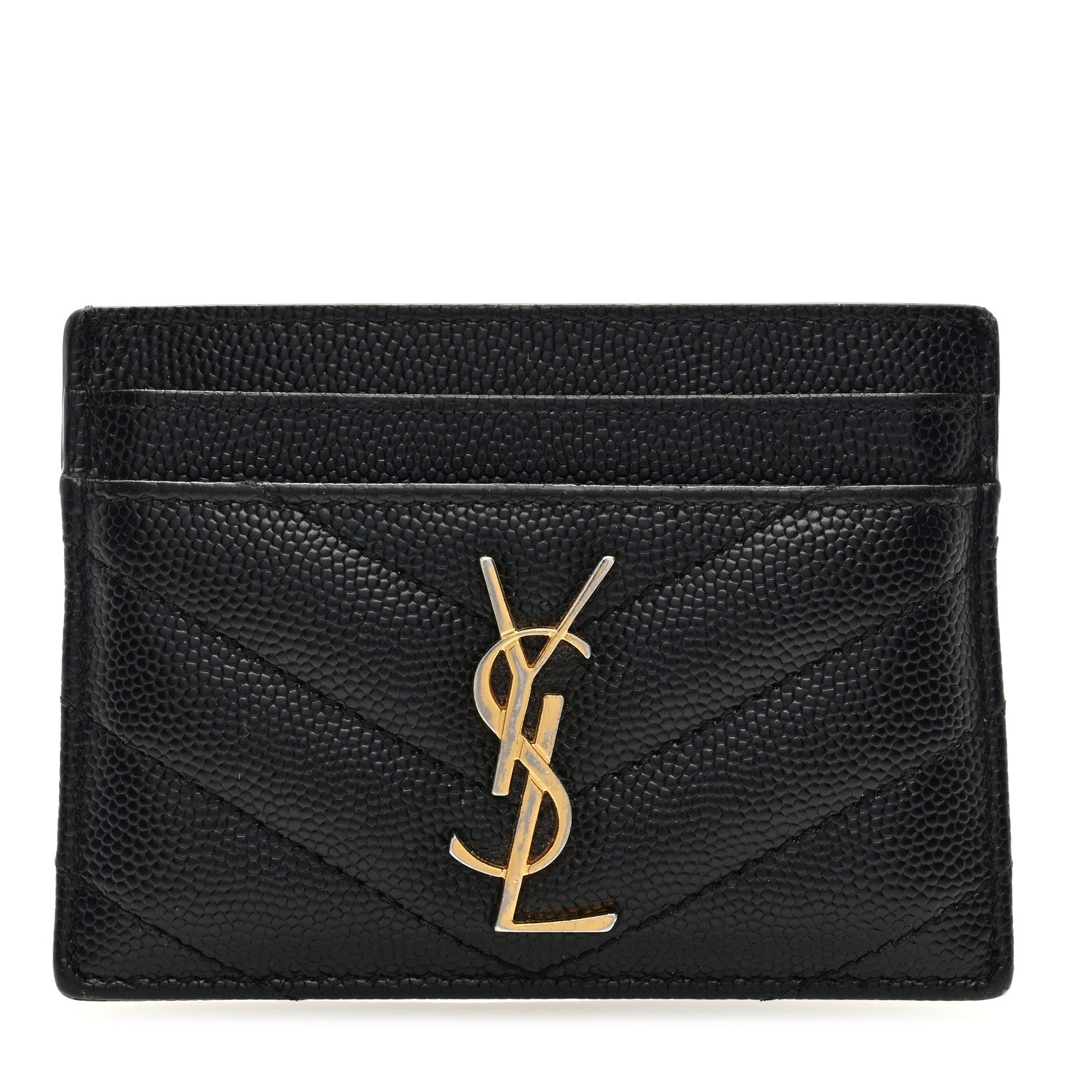 Saint Laurent Grain De Poudre Matelasse Chevron Monogram Credit Card Case Black 1 of 8