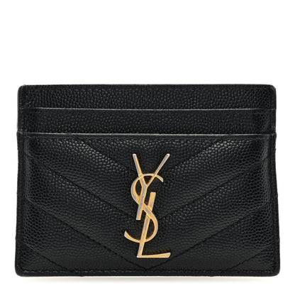 Saint Laurent Grain De Poudre Matelasse Chevron Monogram Credit Card Case Black 1 of 8