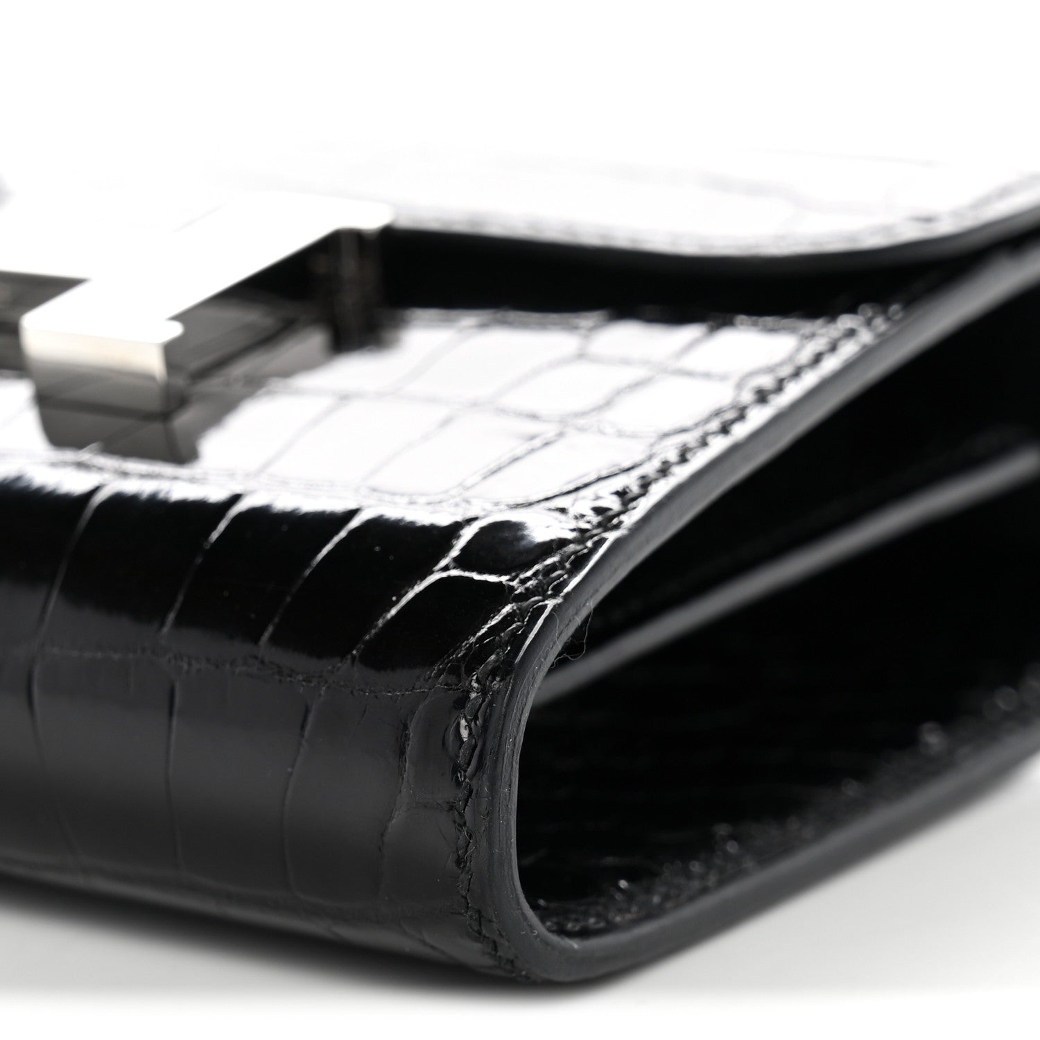 Hermes Shiny Alligator Constance Short Wallet Black 9 of 11
