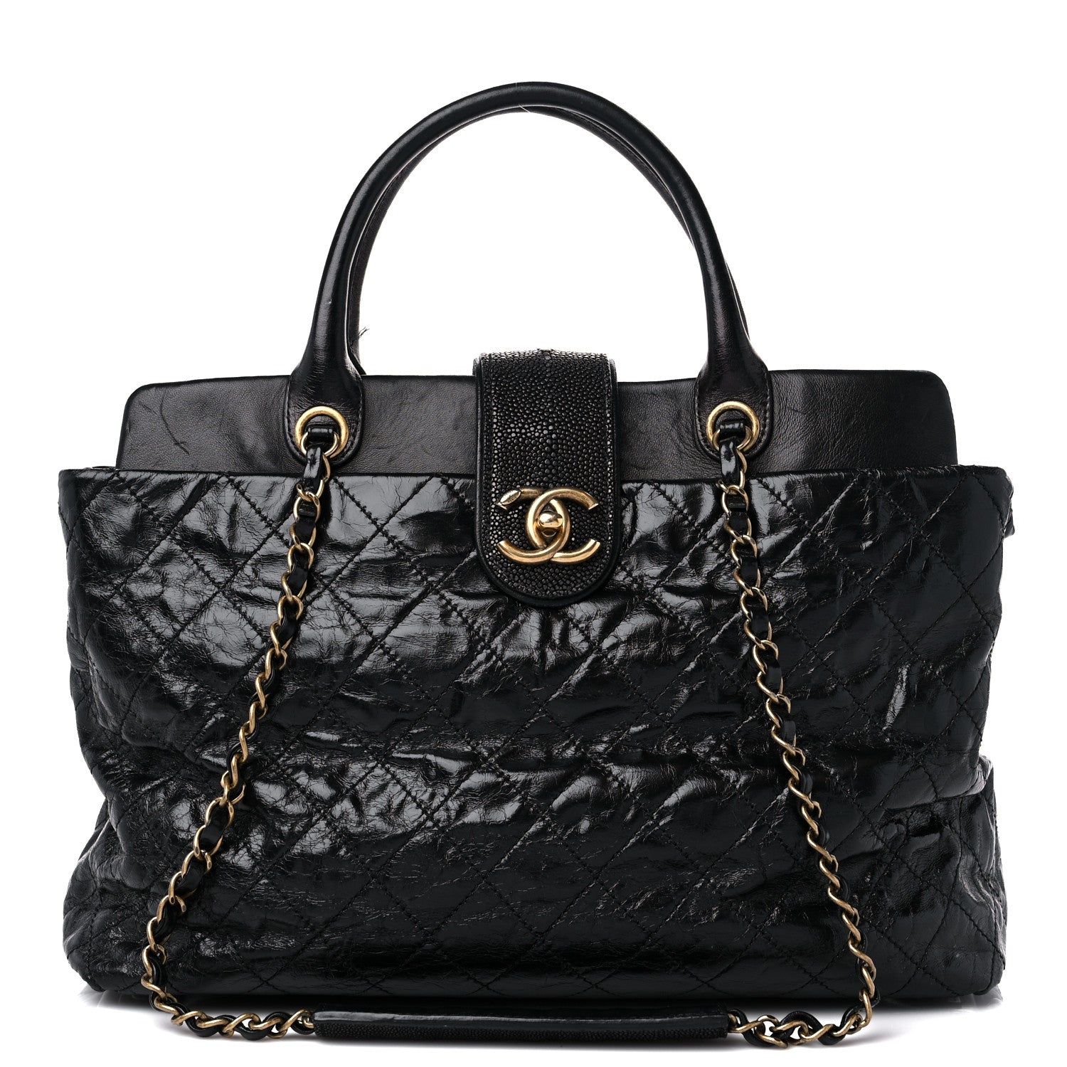 Chanel Glazed Calfskin Stingray Large Bindi CC Tote Black 1 of 14