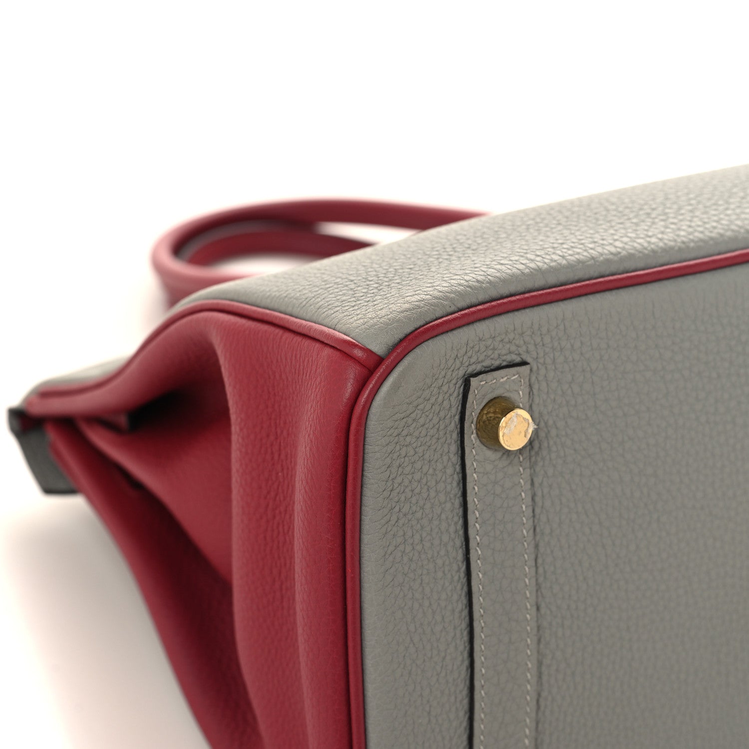 Hermes Togo Birkin 30 Gris Mouette Rouge Grenat 11 of 13
