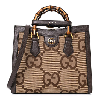 Gucci Monogram Jumbo GG Textured Dollar Calfskin Small Diana Tote Bag Camel Ebony New Acero 1 of 24
