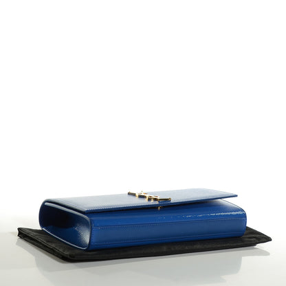 Saint Laurent Textured Patent Calfskin Classic Monogram Clutch Royal Blue 4 of 8