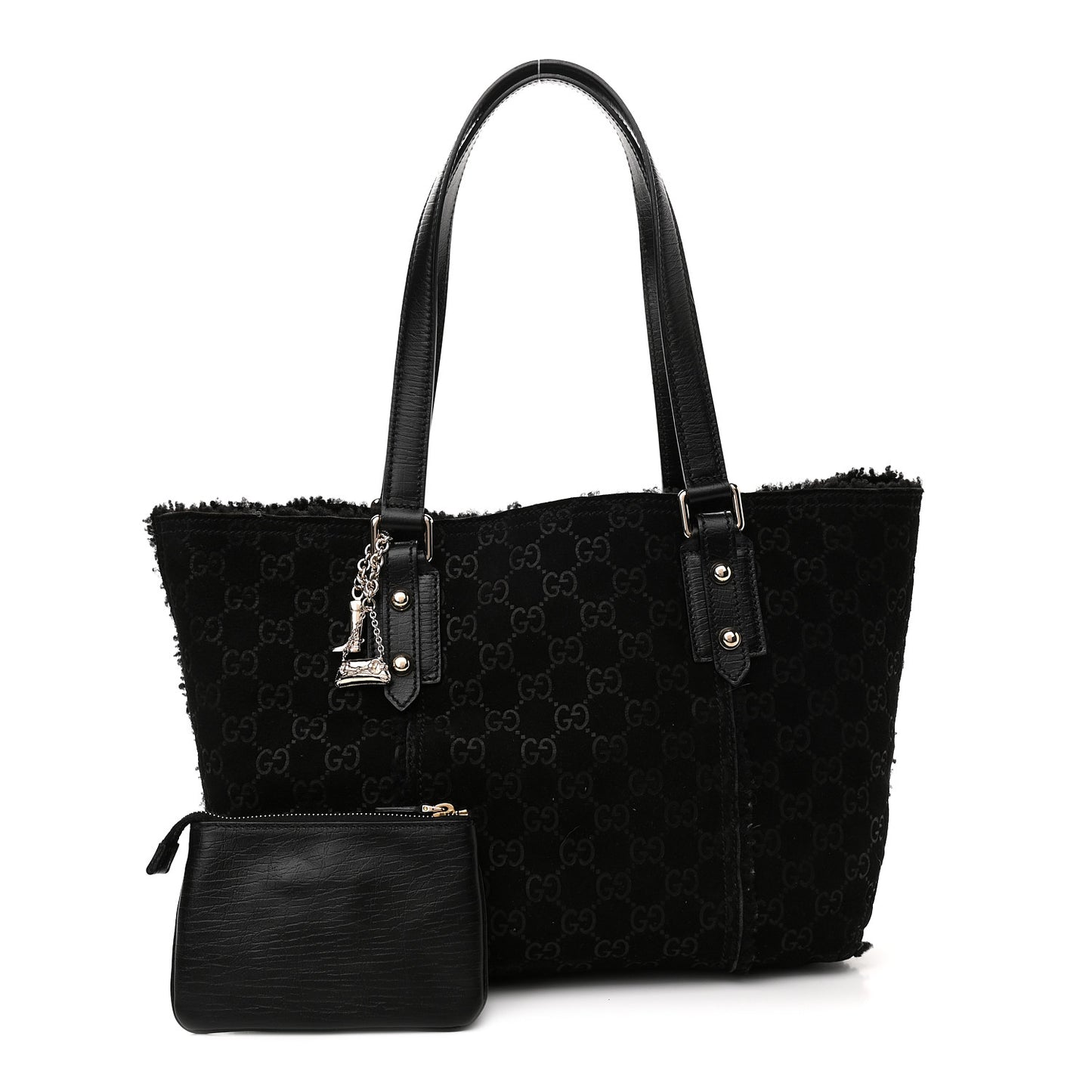 Monogram Suede Shearling Medium Jolicoeur Tote Black