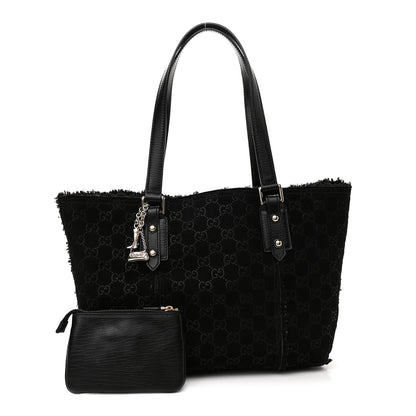 Gucci Monogram Suede Shearling Medium Jolicoeur Tote Black 1 of 10