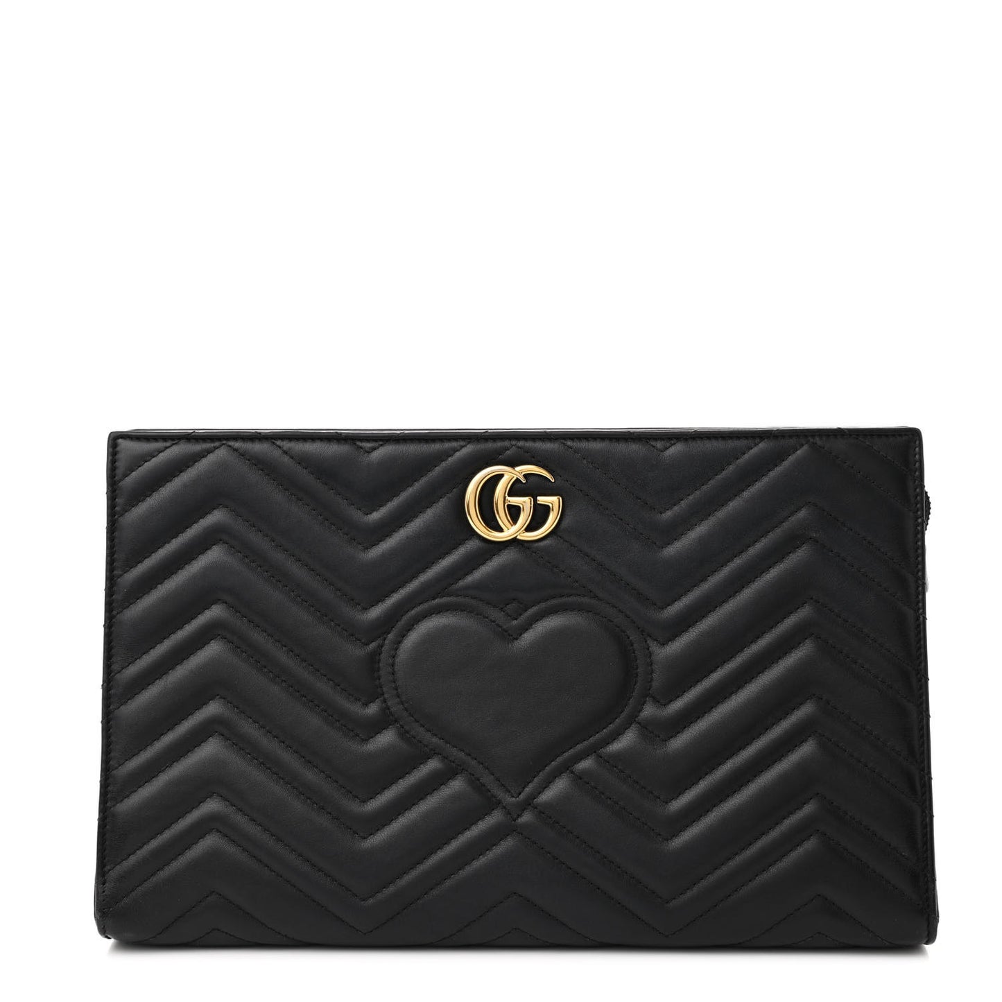 Calfskin Matelasse Chevron Heart GG Marmont Clutch Black