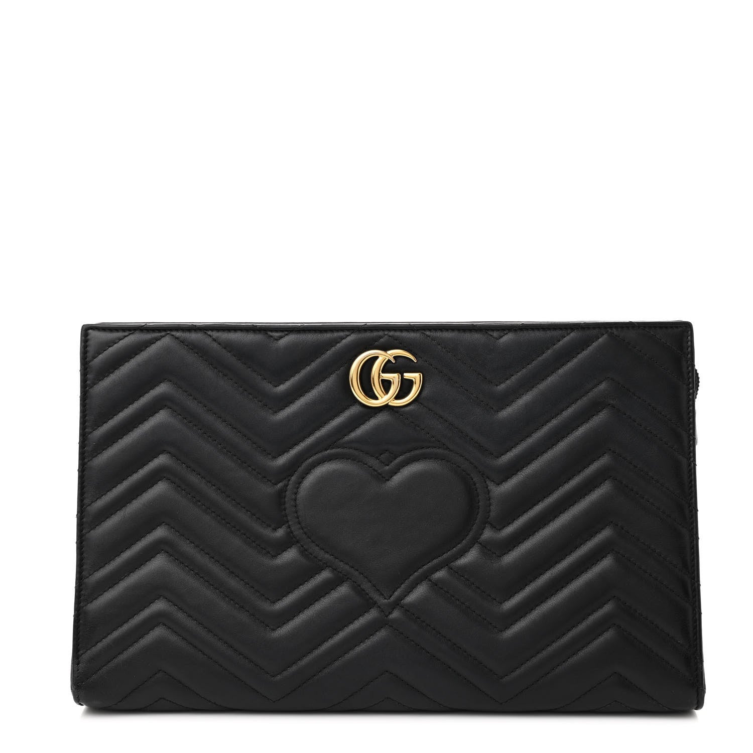 Gucci Calfskin Matelasse Chevron Heart GG Marmont Clutch Black 1 of 8