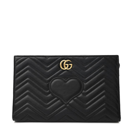 Gucci Calfskin Matelasse Chevron Heart GG Marmont Clutch Black 1 of 8