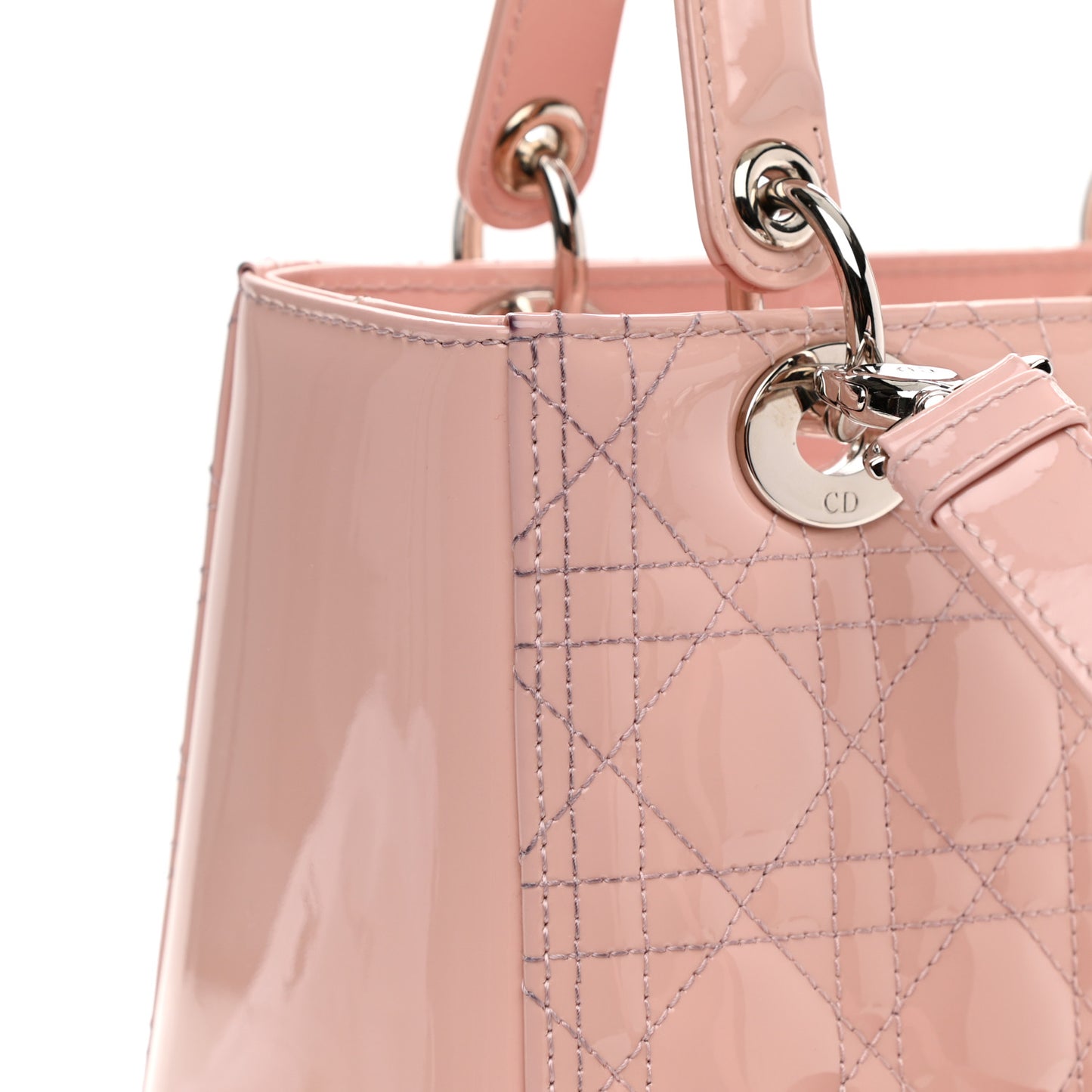 Patent Cannage Medium Lady Dior Rose Clair