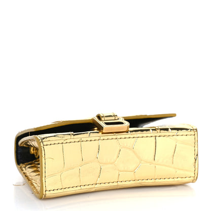 Balenciaga Metallic Calfskin Crocodile Embossed Hourglass Top Handle Bag Mini Gold 4 of 12