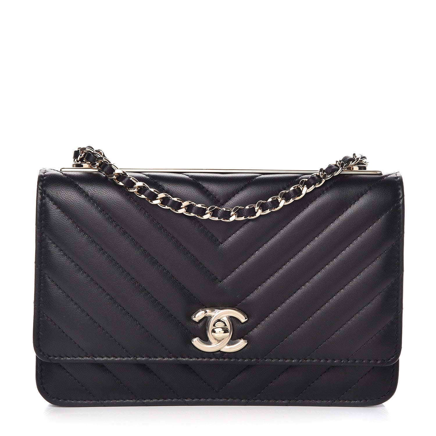 Chanel Lambskin Chevron Quilted Trendy CC Chain Wallet Black 1 of 13