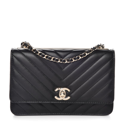 Chanel Lambskin Chevron Quilted Trendy CC Chain Wallet Black 1 of 13