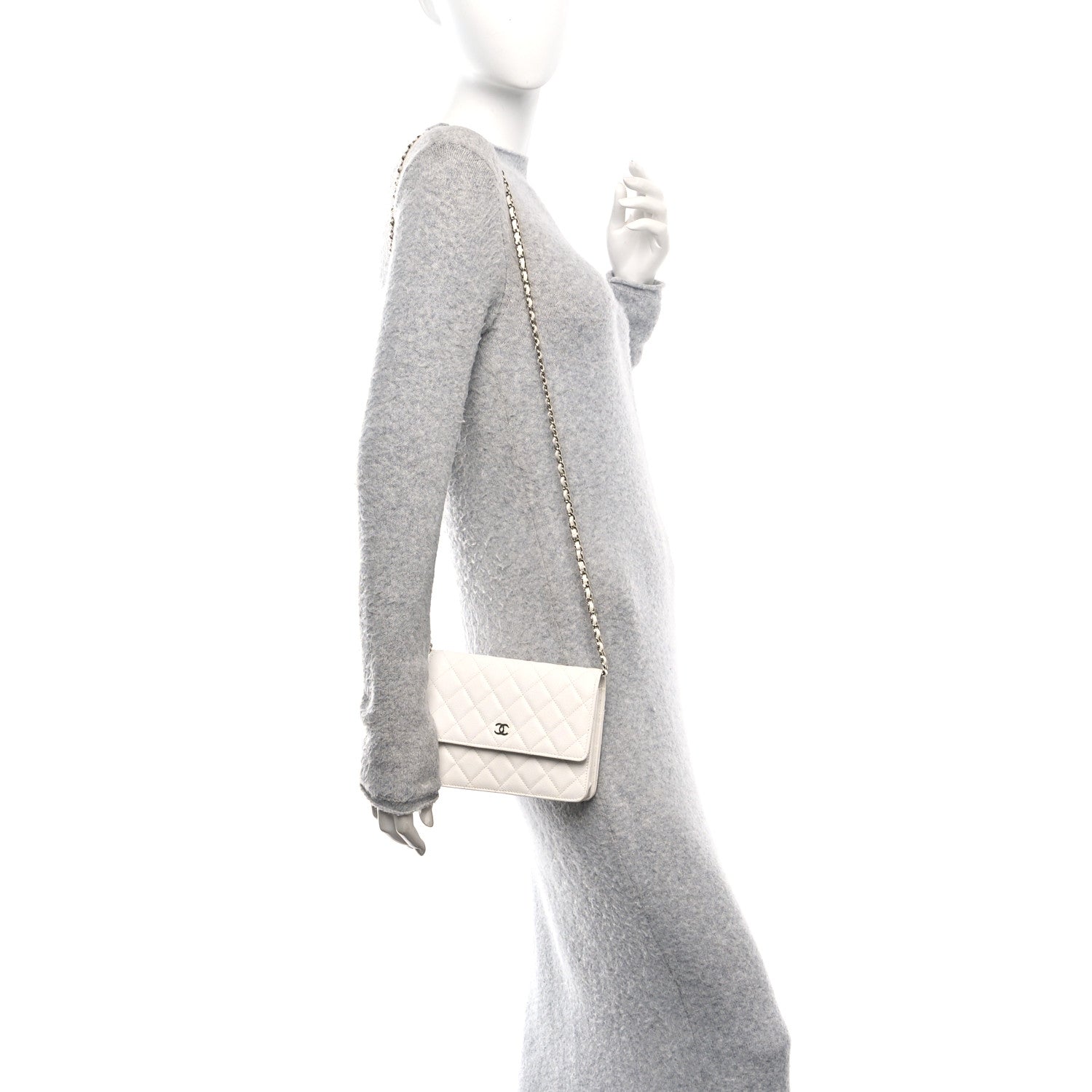 Chanel Caviar Quilted Square Wallet On Chain WOC White 2 of 11