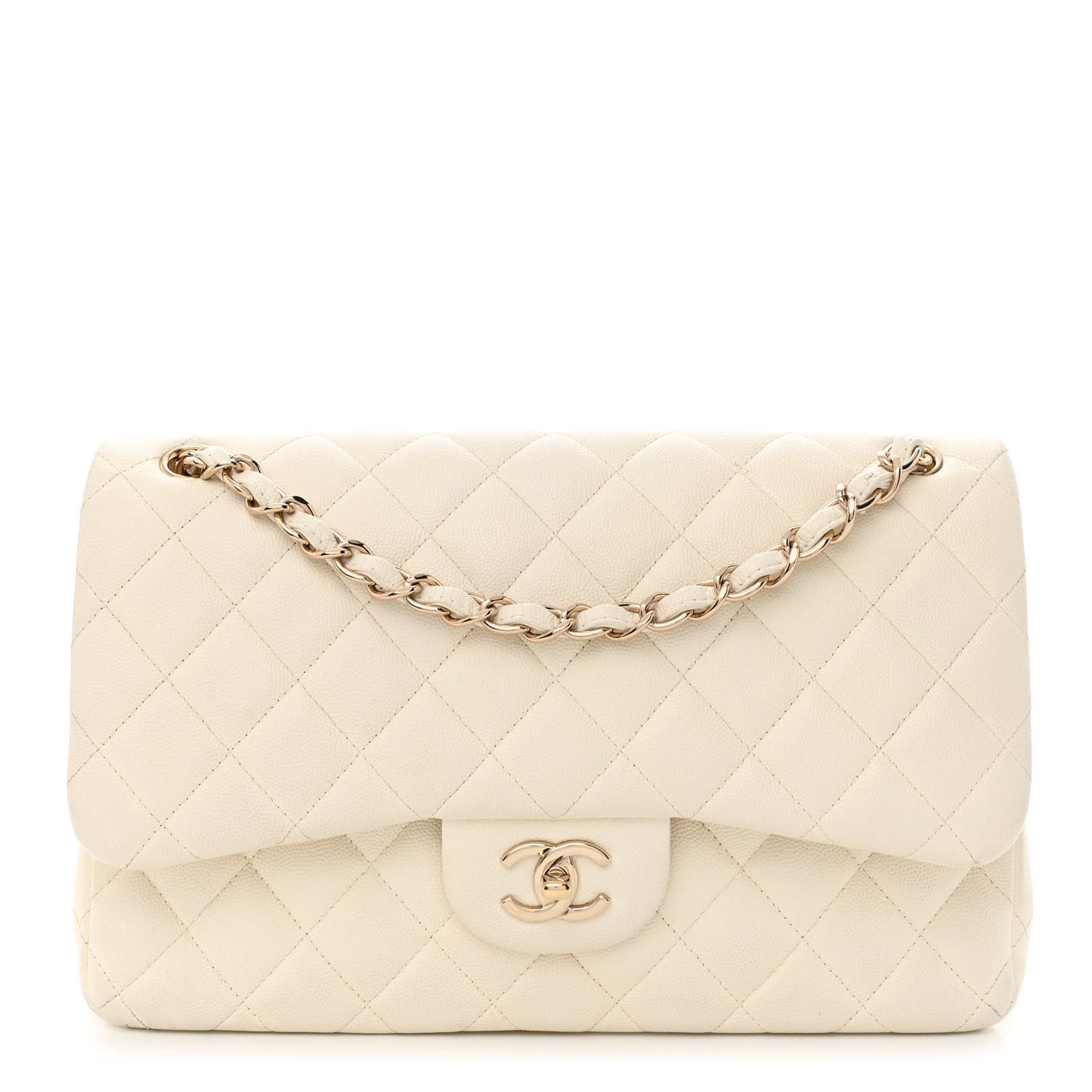 Caviar Quilted Jumbo Double Flap White