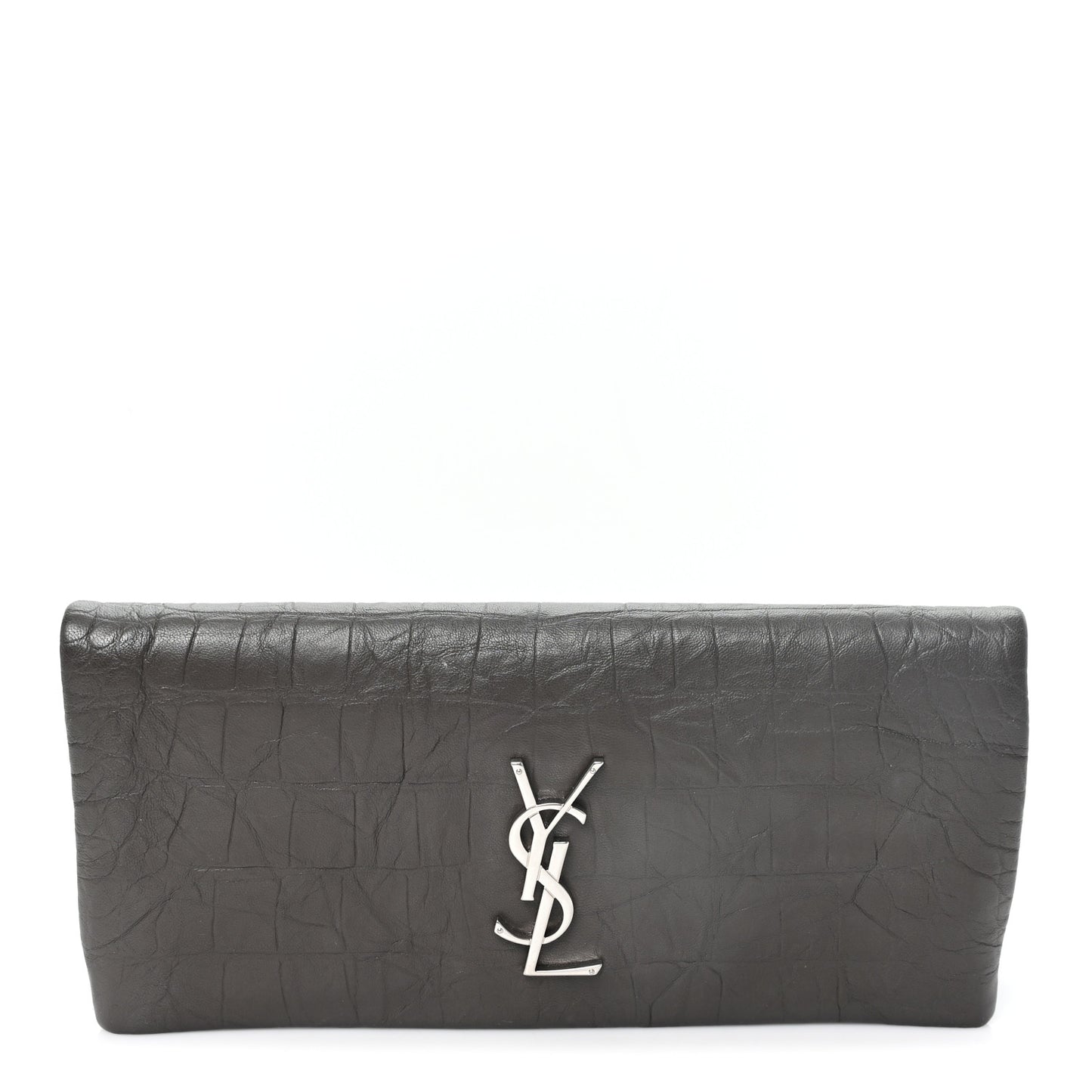 Crocodile Embossed Calfskin West Hollywood Monogram Fold Over Clutch Earth