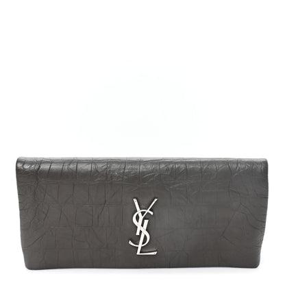 Saint Laurent Crocodile Embossed Calfskin West Hollywood Monogram Fold Over Clutch Earth 1 of 7