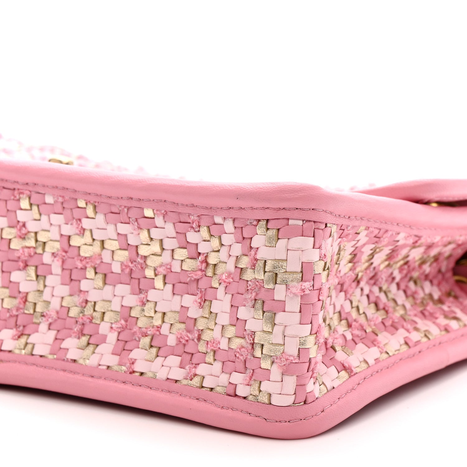 Chanel Metallic Lambskin Viscose Woven Flap Pink Gold 10 of 11