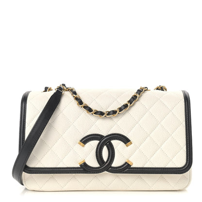 Chanel Caviar Quilted Medium CC Filigree Flap White Black 1 of 12