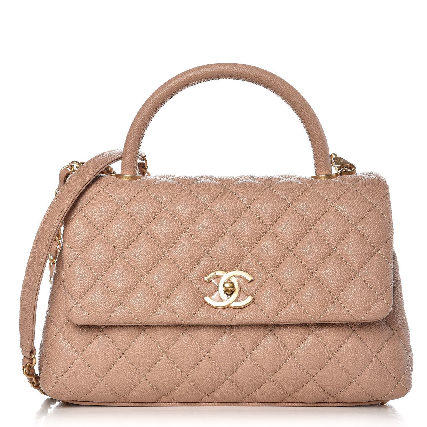 Caviar Quilted Small Coco Handle Flap Light Beige