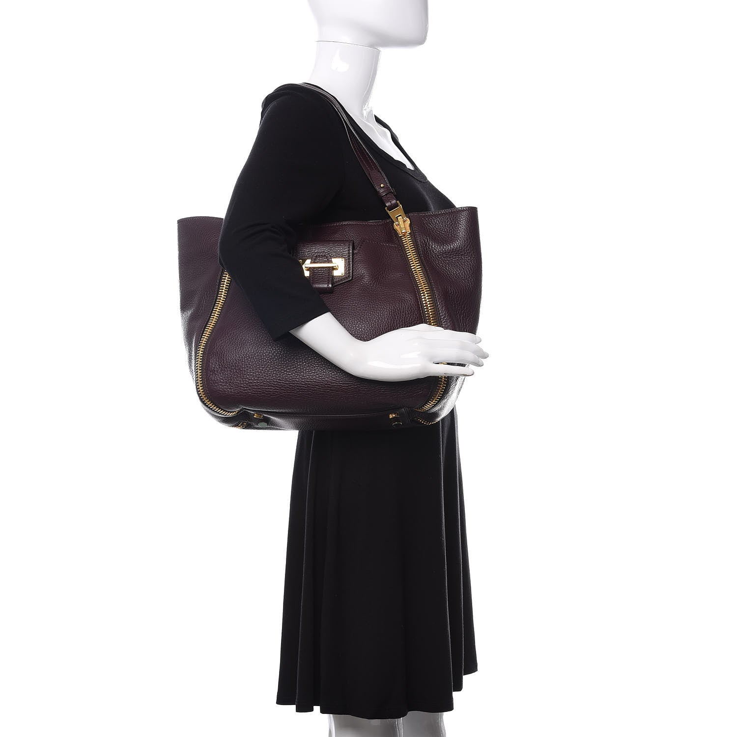 Tom Ford Grained Calfskin Sedgwick Medium Zipper Tote Wine 2 of 9