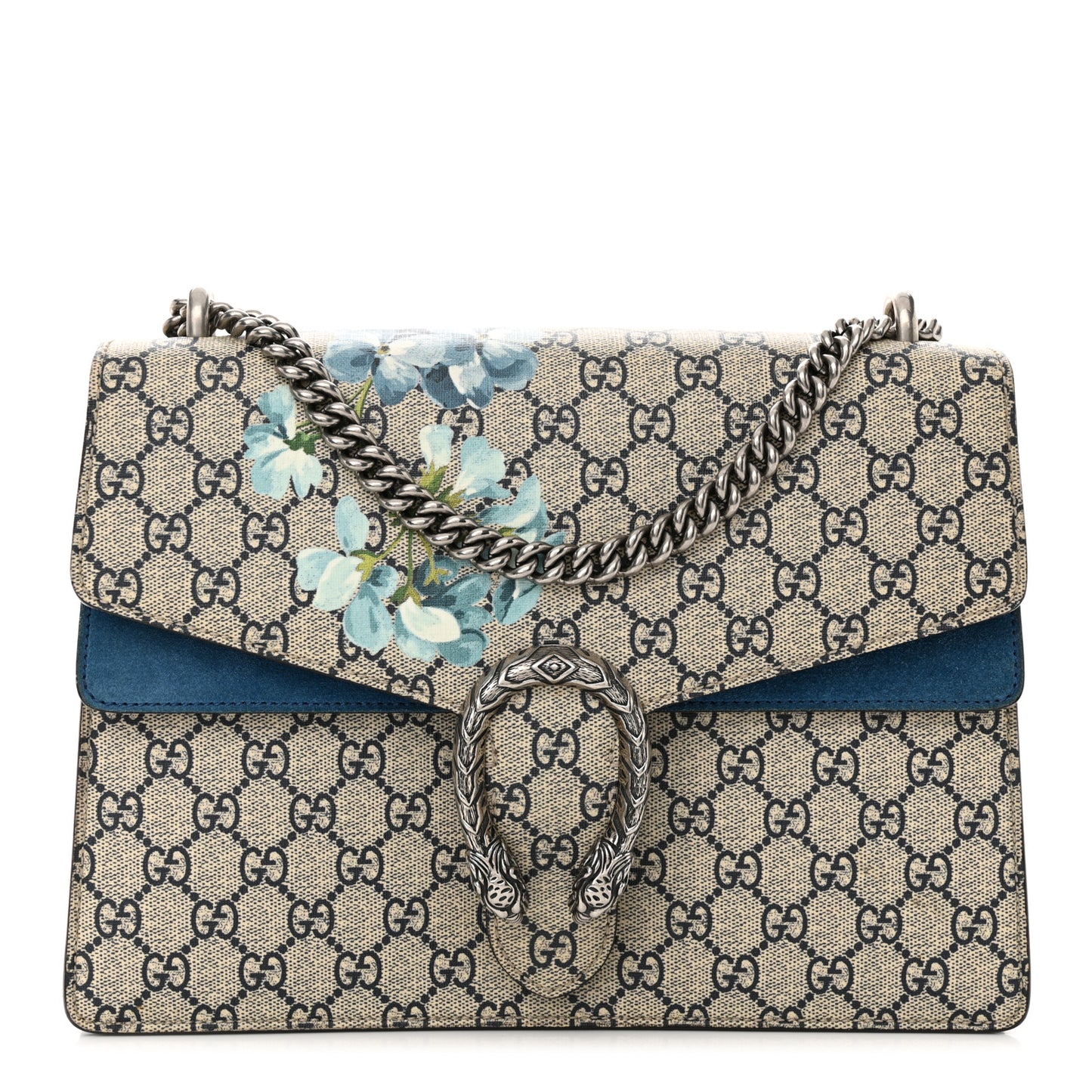 GG Supreme Monogram Blooms Medium Dionysus Shoulder Bag Beige Navy Vintage Blue